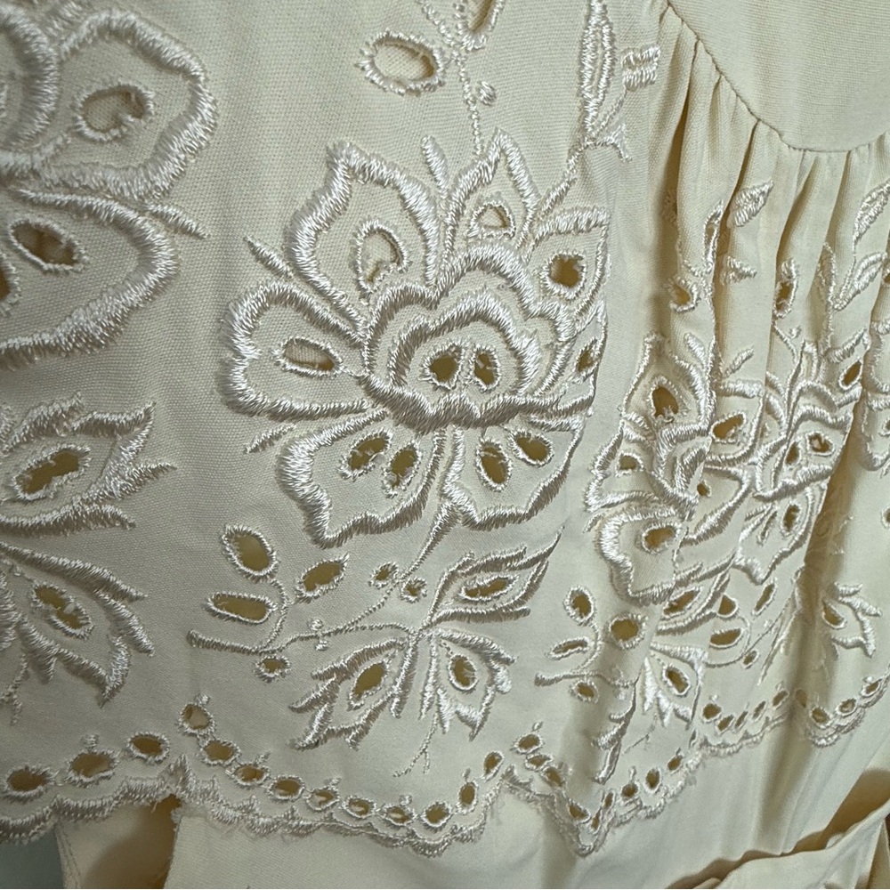 🤍 Vintage Carl Naftal California Cream Eyelet Dress Detachable Belt 1970s XS - Picture 6 of 16